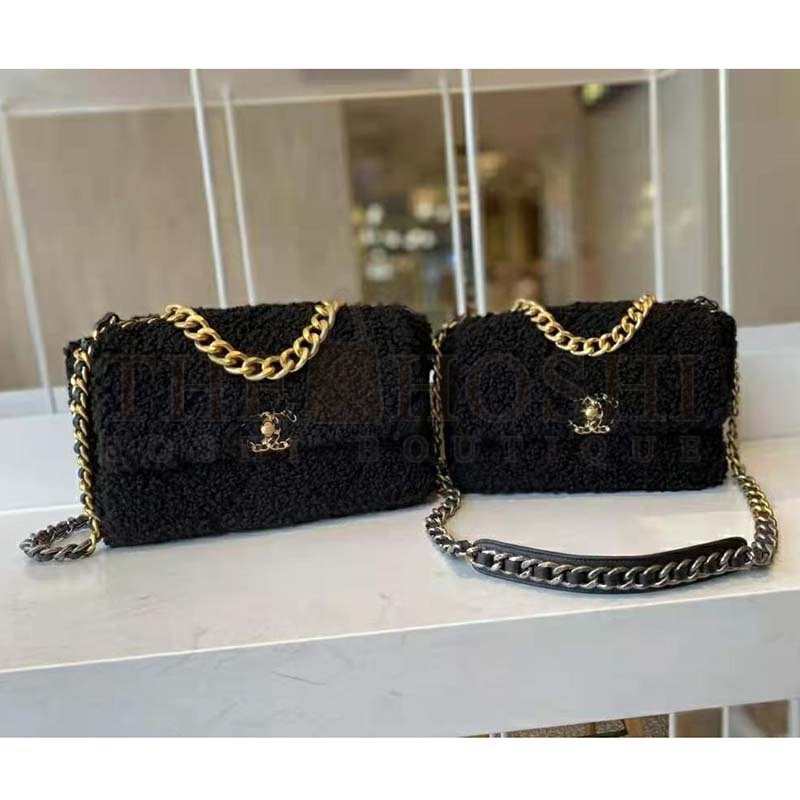 Ch**el Women Ch**el 19 Large Flap Bag Tweed Gold-Silver-Tone &amp; Ruthenium-Finish Metal Black Master Quality