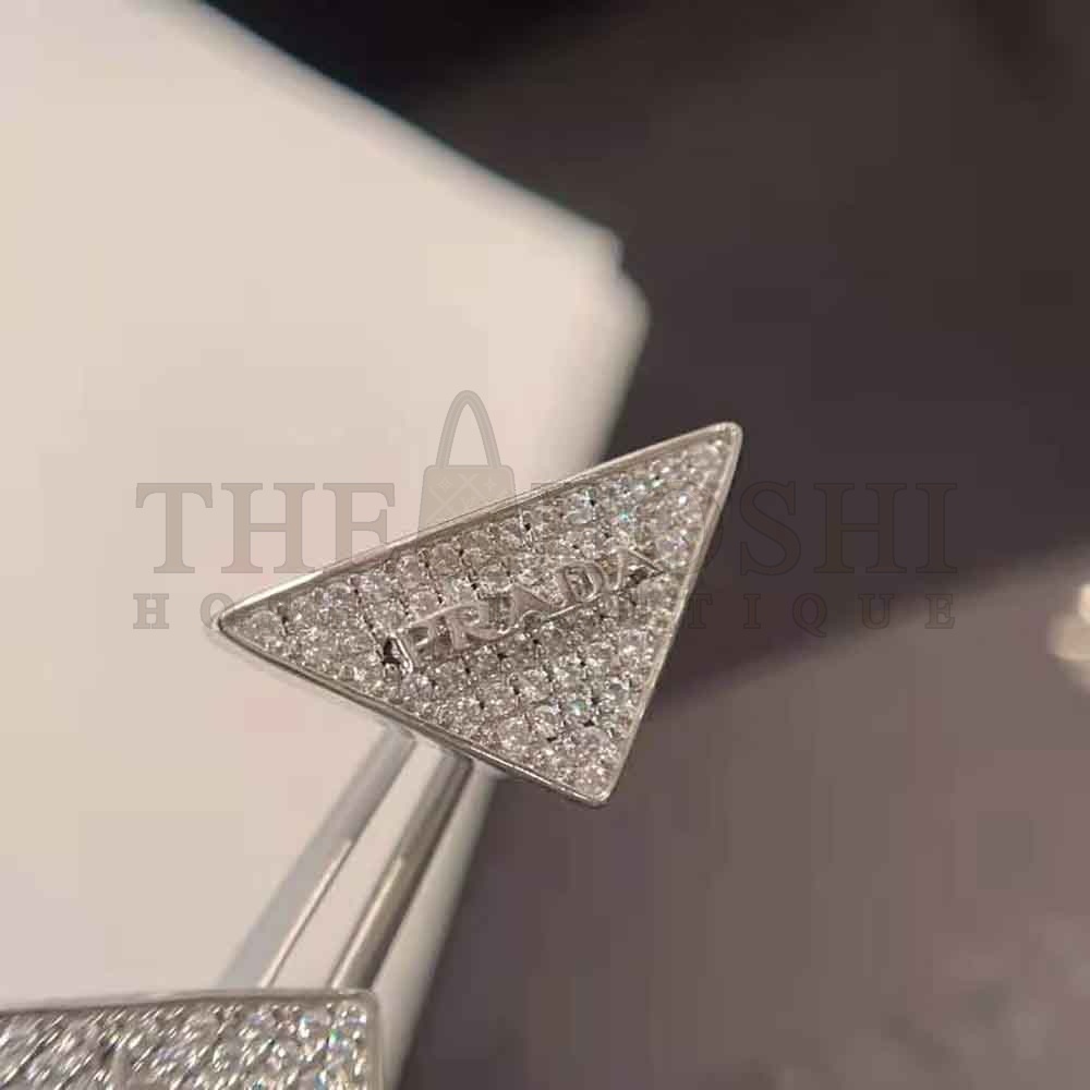 Pra*a Women Crystal Logo Jewels Zirconia Earrings-Silver Master Quality