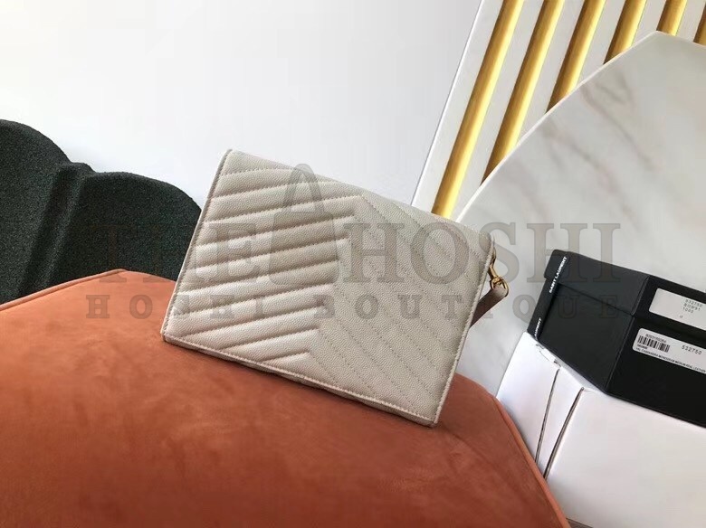 Sa1nt Lau*nt Monogram Clutch In White Grained Leather Master Quality