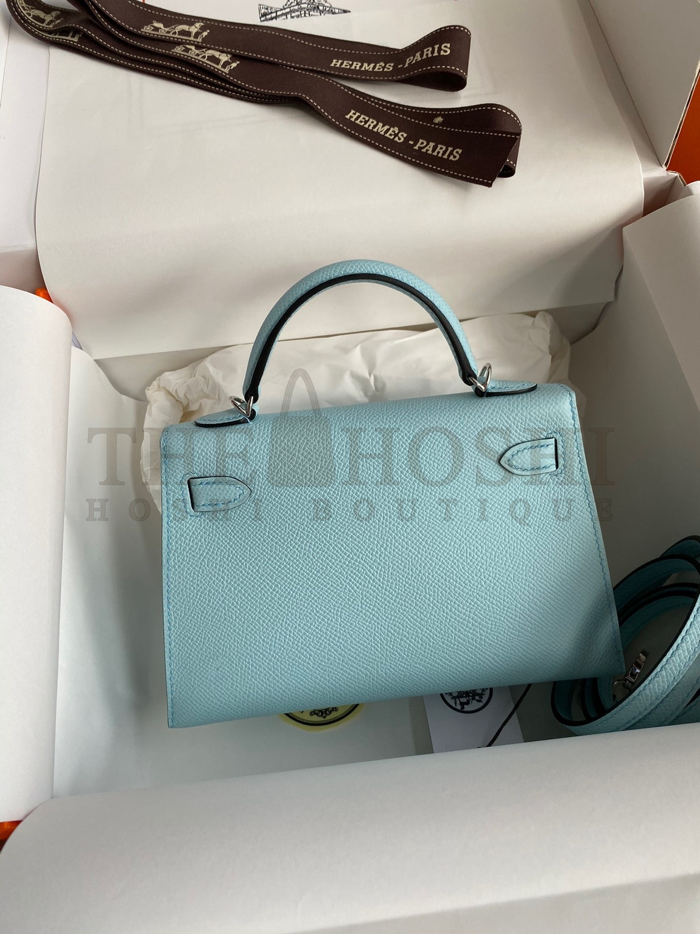 H**me5 Kelly Mini II Sellier Handmade Bag In Blue Zephyr Epsom Calfskin Master Quality