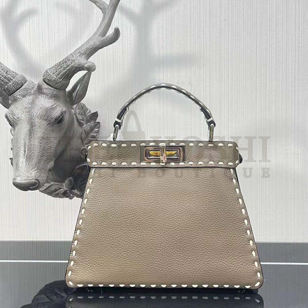 F**di Women Peekaboo Iseeu Small Gray Full Grain Leather Bag Master Quality