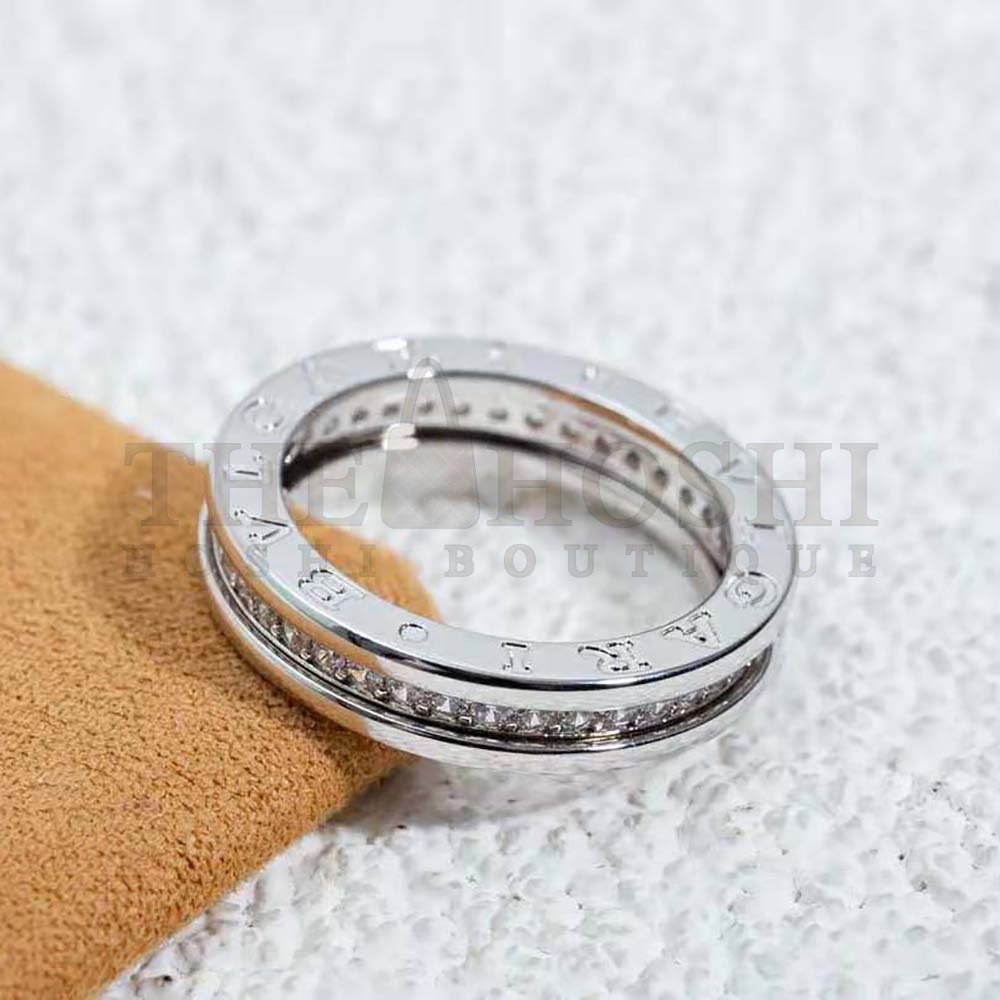Bv1g*ai Women B.zero1 One-Band Ring in 18 KT White Gold Set with Pave D1am0nds on the Spiral Master Quality