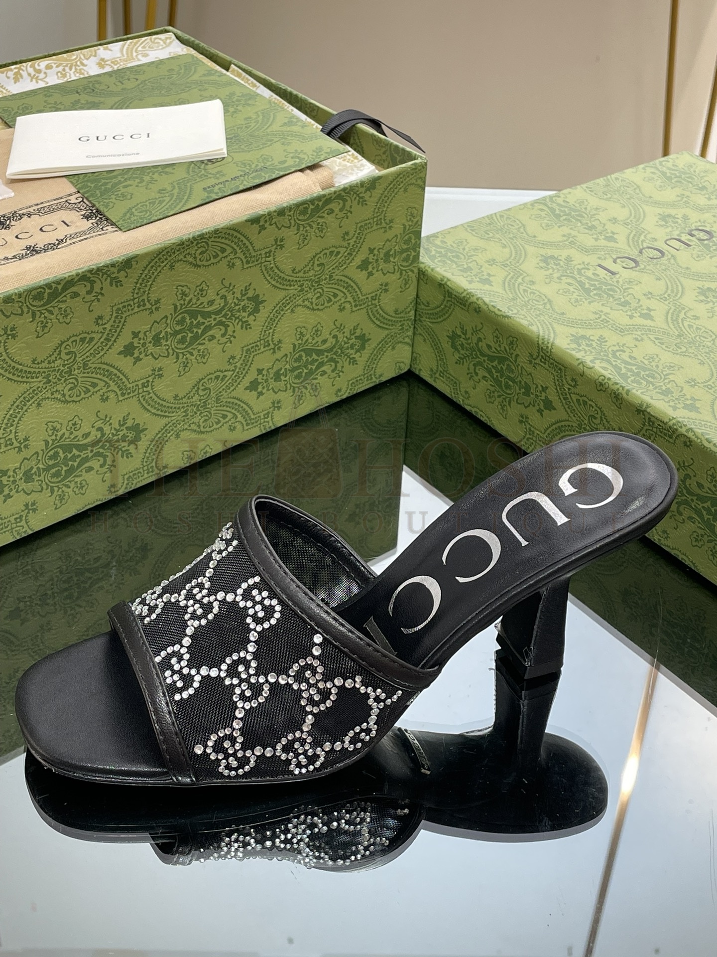 Gvc*1 Demi Rhinestone Mesh Mule Sandals Master Quality