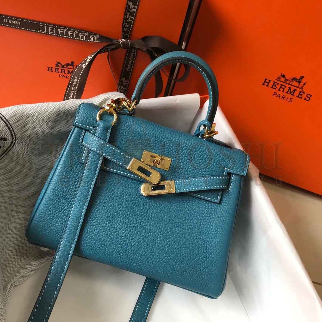 H**me5 Kelly 20cm Bag In Blue Jean Clemence Leather GHW Master Quality
