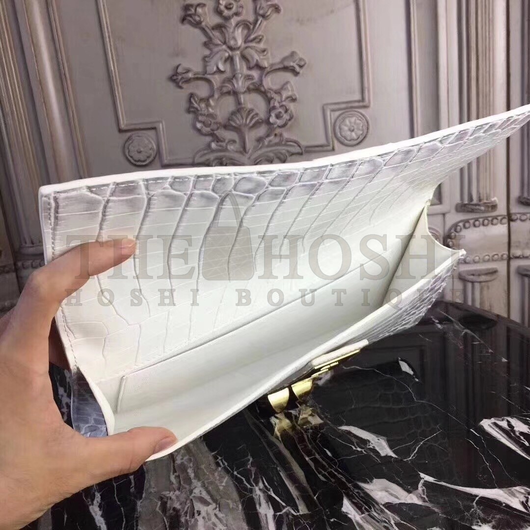 H**me5 Medor Clutch Bag In White Crocodile Leather Master Quality