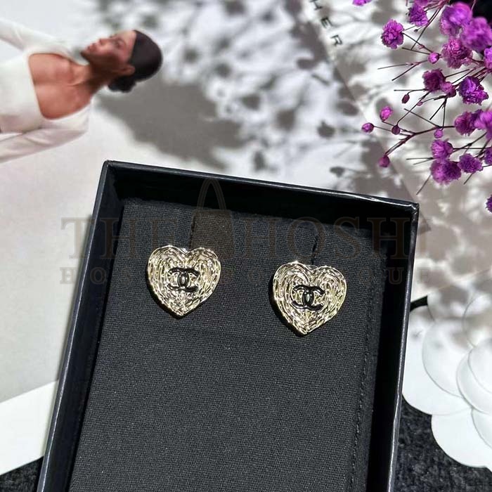 Ch**el Women CC Pendant Earrings Black Metal Strass Gold Crystal Master Quality