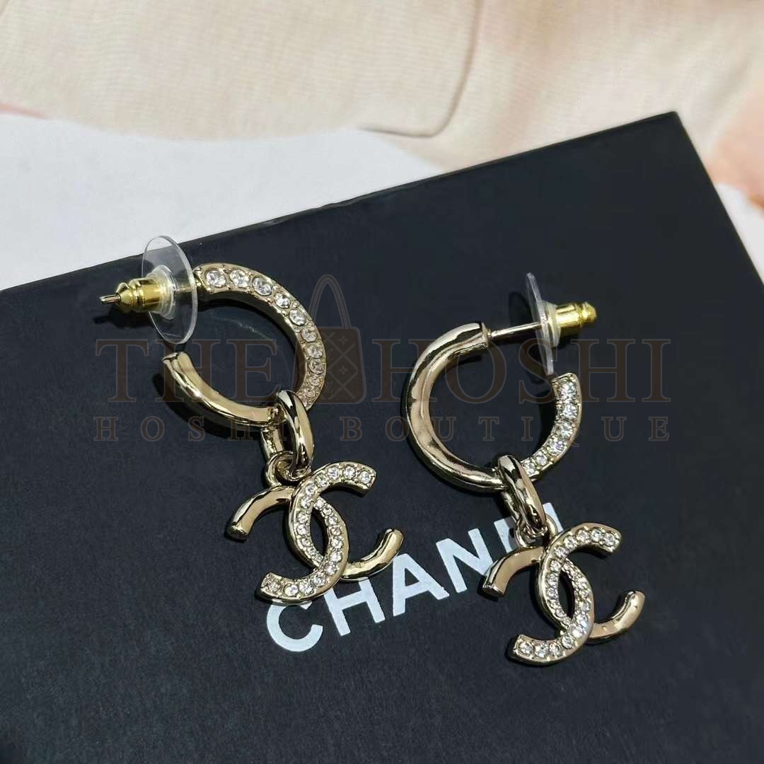Ch**el Women CC Pendant Earrings Metal Strass Gold Crystal Master Quality