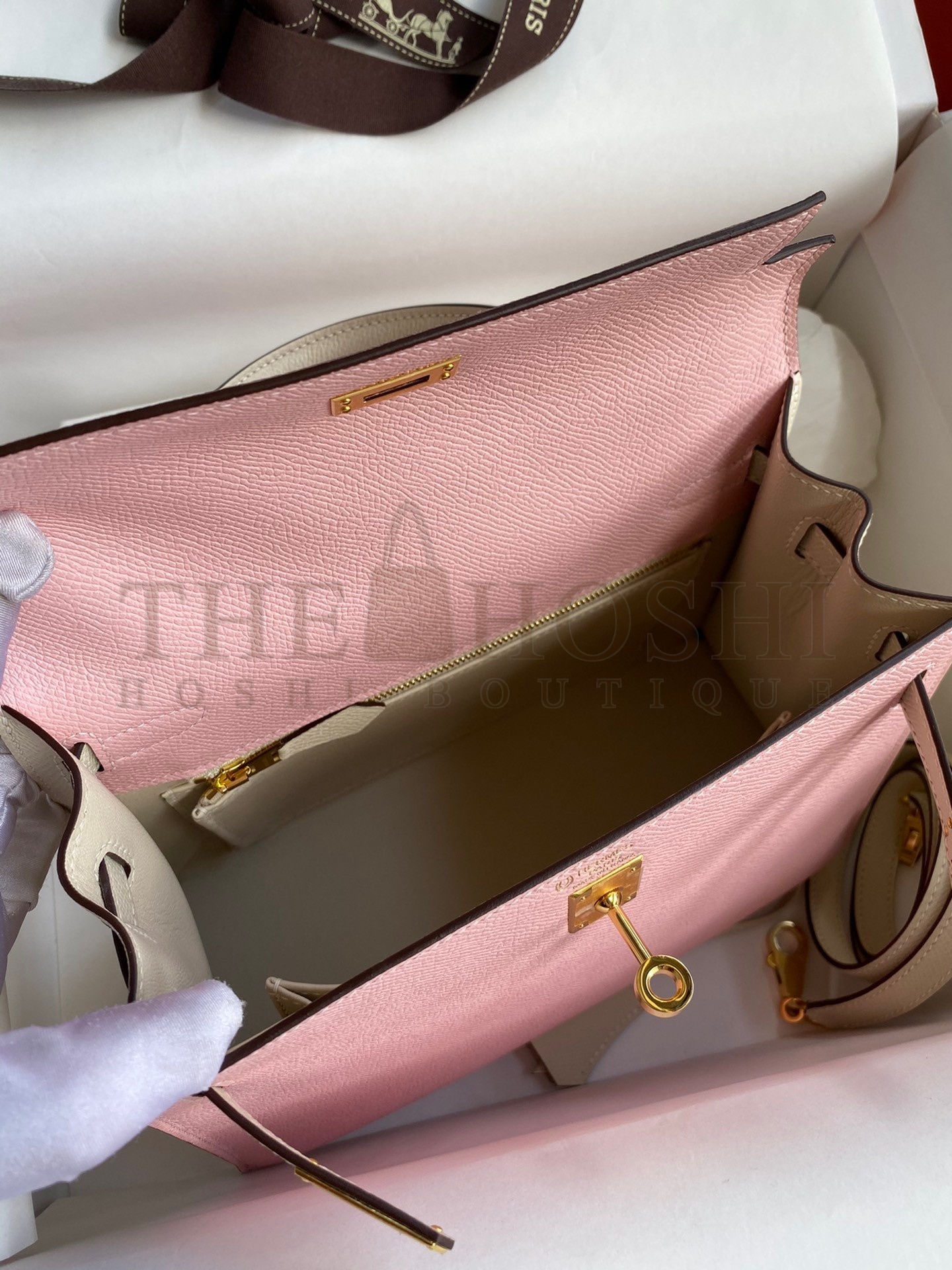 H**me5 Kelly Sellier 25 Bicolor Bag in Rose Sakura and Craie Epsom Calfskin Master Quality