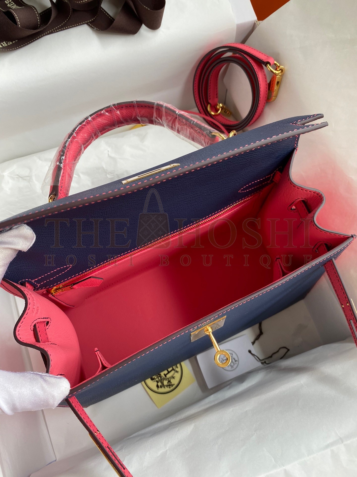 H**me5 Kelly Sellier 28 Bicolor Bag in Blue Saphir and Rose Lipstick Epsom Calfskin Master Quality
