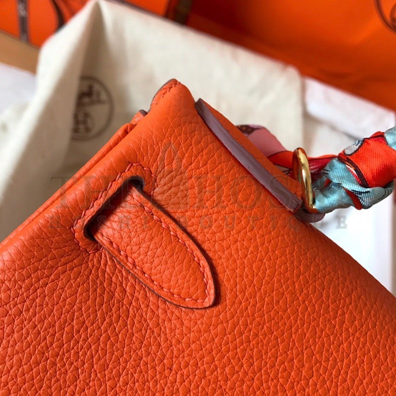 H**me5 Kelly Retourne 28 Handmade Bag In Orange Clemence Leather Master Quality