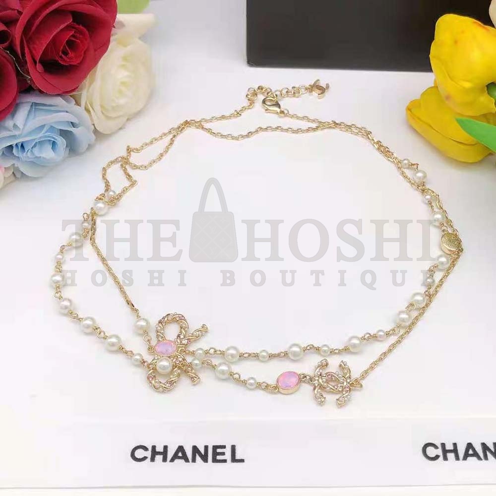 Ch**el Women Long Necklace in Metal and Glass Pearls Strass Master Quality