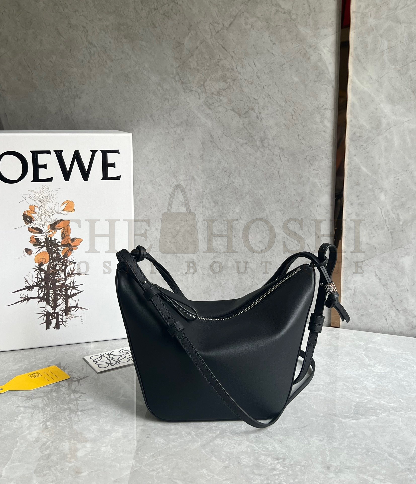 L0ew* Mini Hammock Hobo Bag in Black Calfskin Master Quality