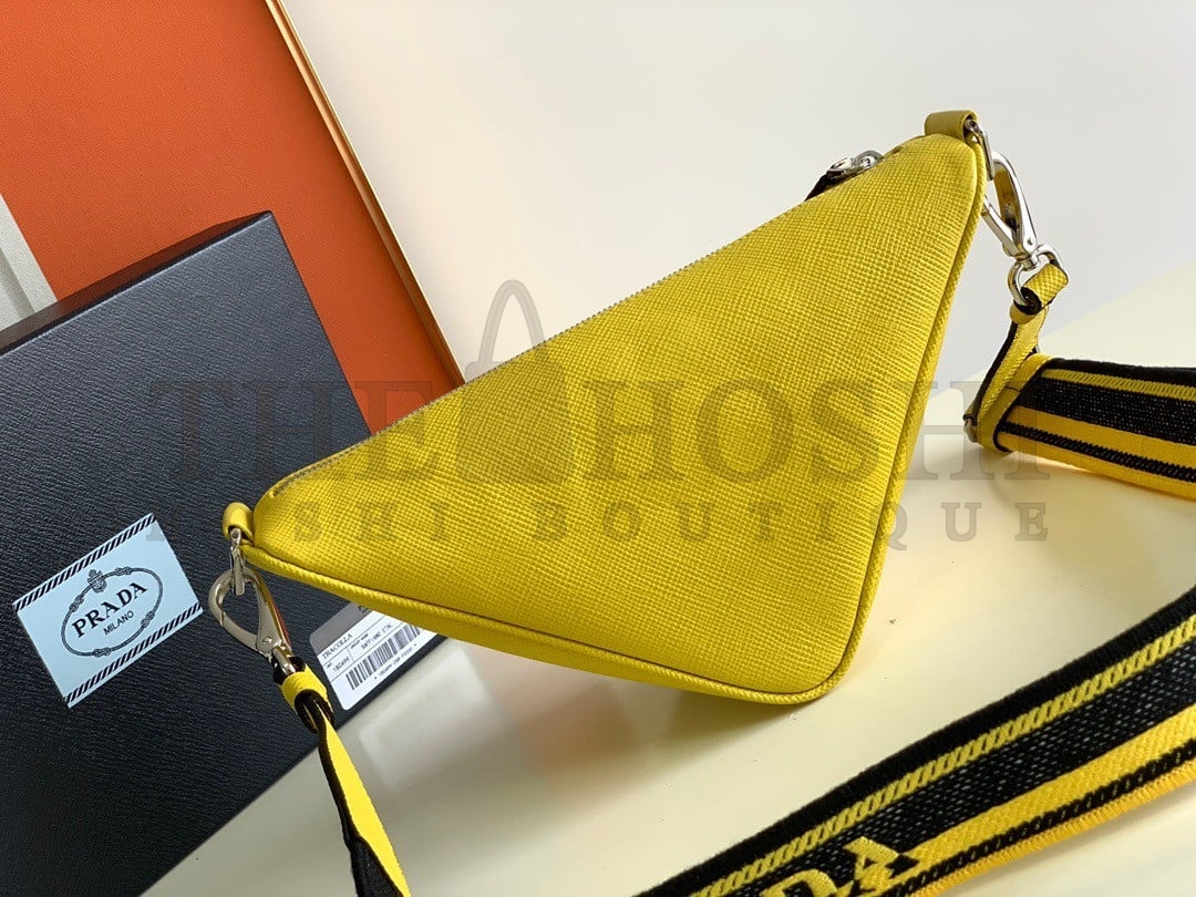 Pra*a Triangle Shoulder Bag In Yellow Saffiano Leather Master Quality