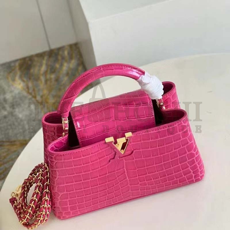 L0vis Vvtt0n LV Women Capucines BB Handbag Pink Crocodilian Leather Master Quality
