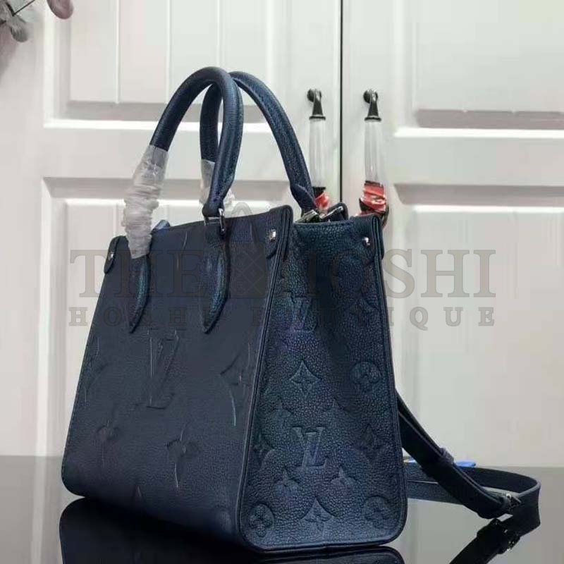 L0vis Vvtt0n LV Women OnTheGo PM Tote Navy Nacre Embossed Grained Cowhide Leather Master Quality