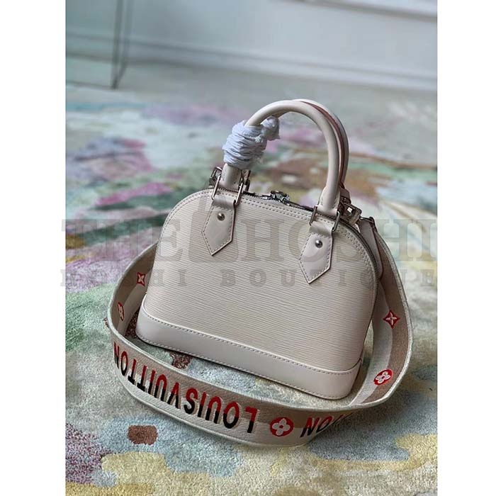L0vis Vvtt0n LV Women Alma BB Handbag Quartz White Epi Grained Cowhide Leather Master Quality