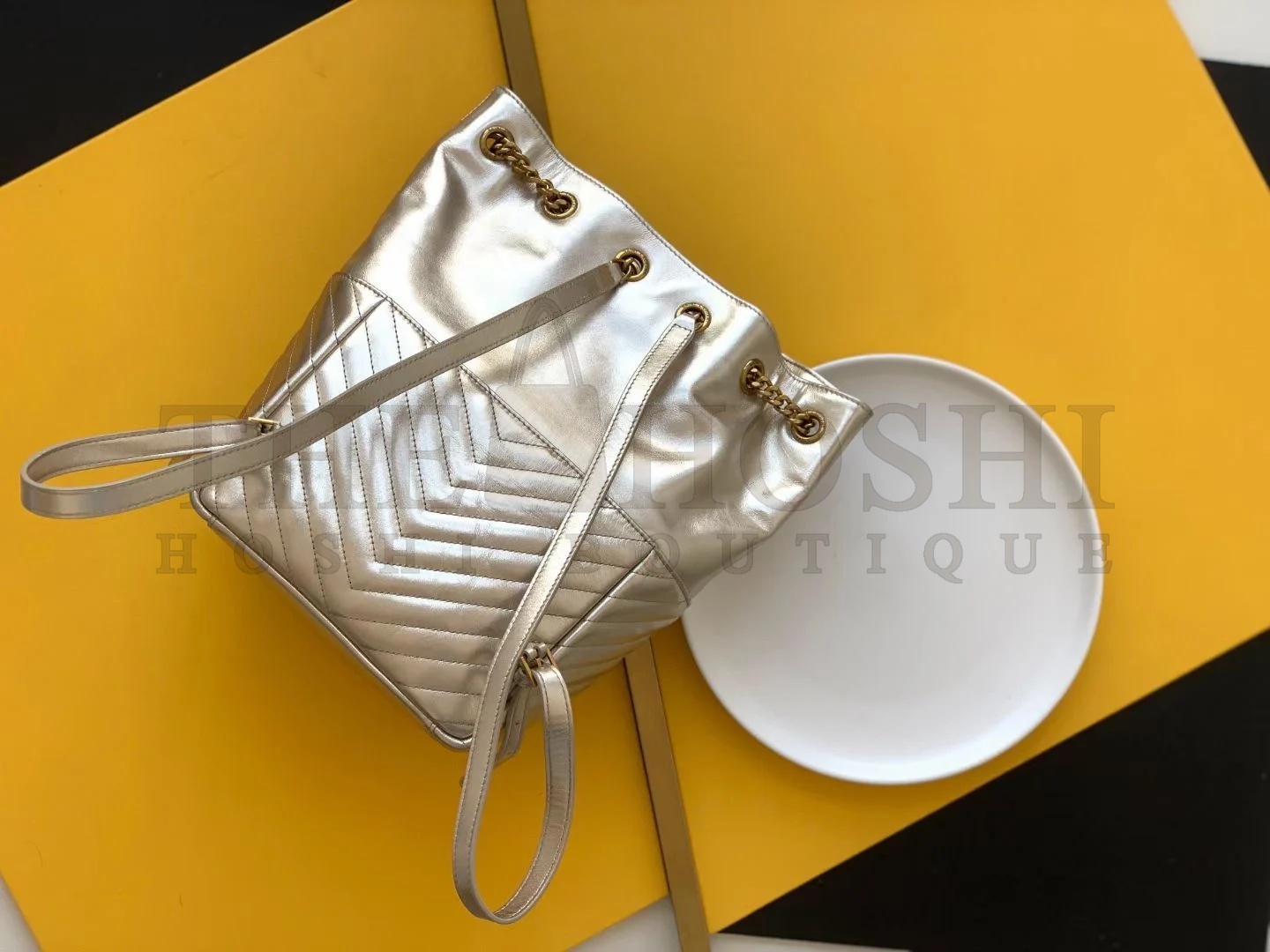 Sa1nt Lau*nt Joe Backpack In Gold Lame Leather Master Quality