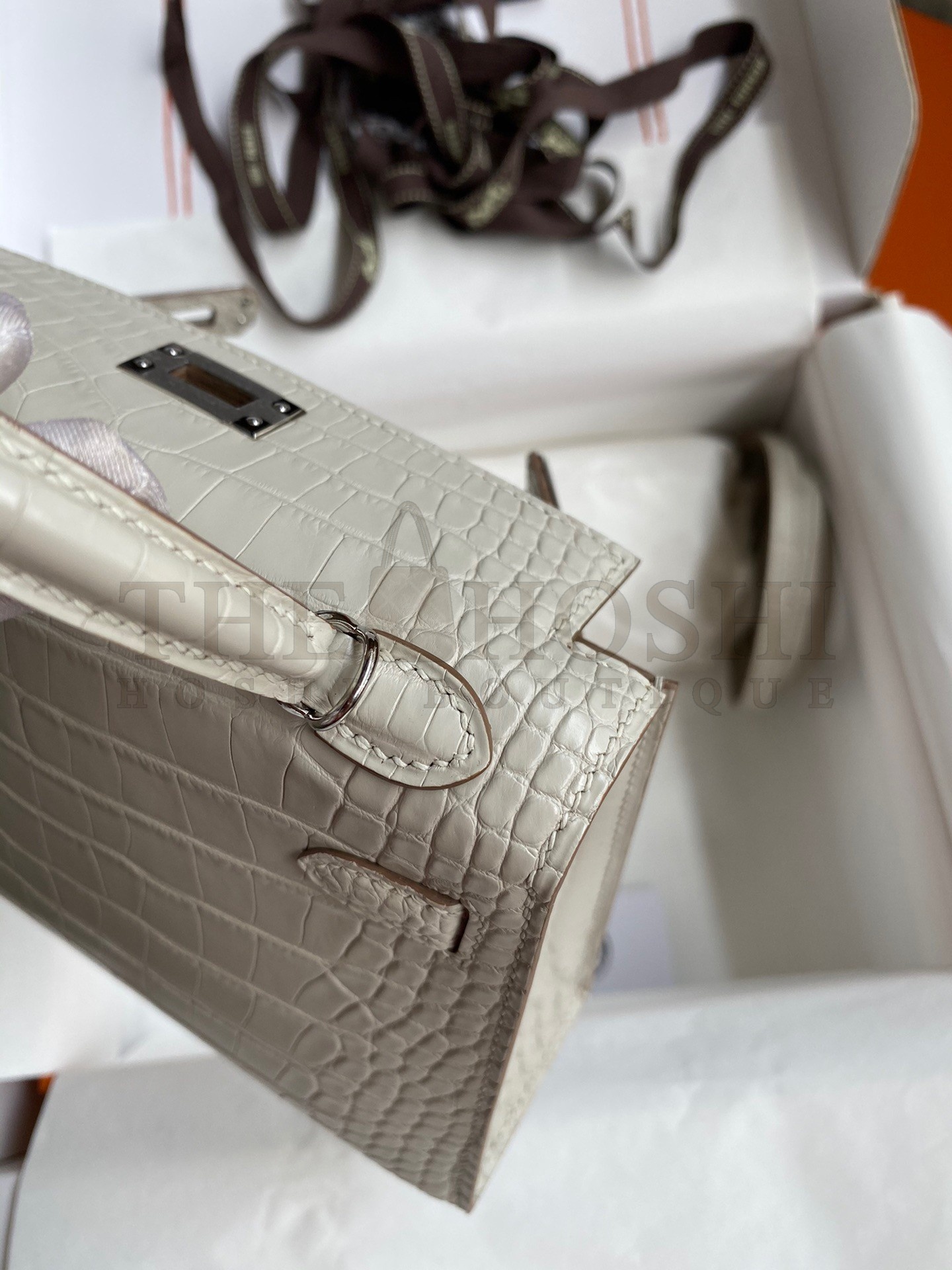 H**me5 Kelly Mini II Sellier Handmade Bag In Grey Matte Alligator Leather Master Quality