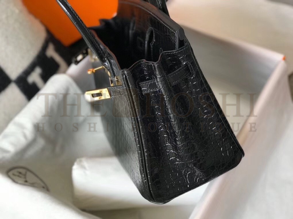 H**me5 Birkin 25cm Bag In Black Embossed Crocodile Leather Master Quality