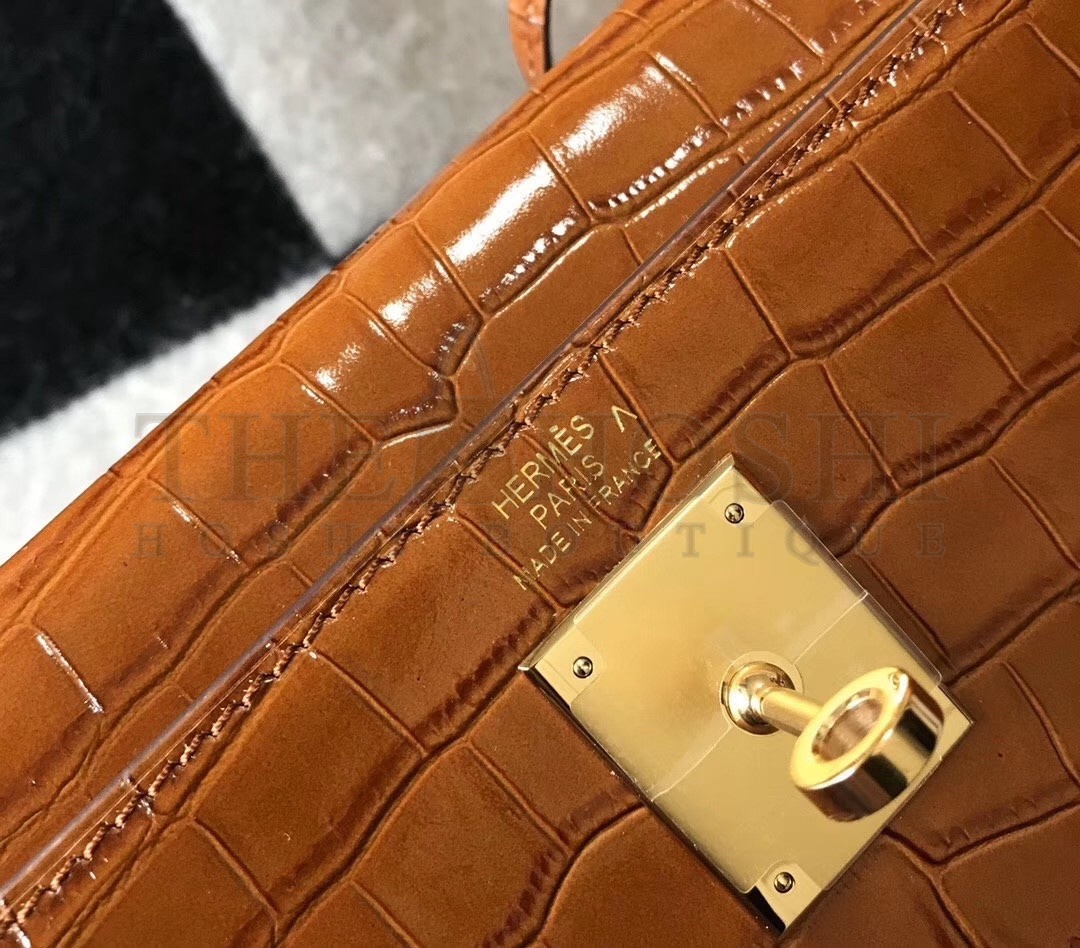 H**me5 Kelly 28cm Bag In Brown Embossed Crocodile GHW Master Quality