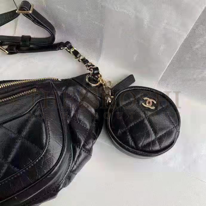 Ch**el CC Bumbag Waist Pack Pocket Aged Calfskin Leather-Black top 1:1 qualtiy Master Quality