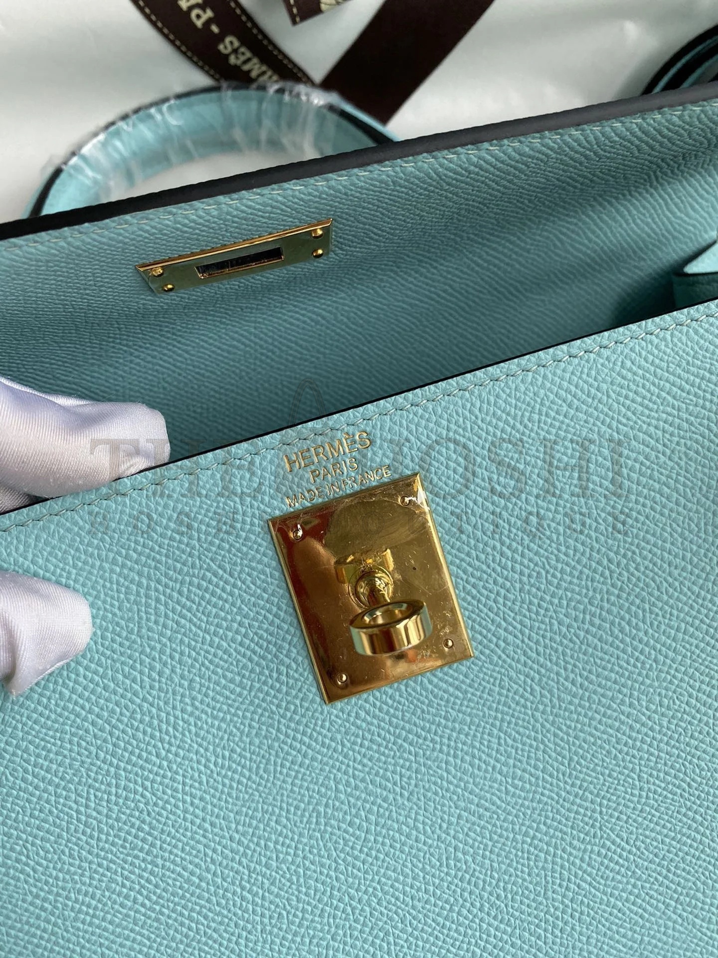 H**me5 Kelly Sellier 32 Handmade Bag Blue Atoll Black Epsom Calfskin Master Quality