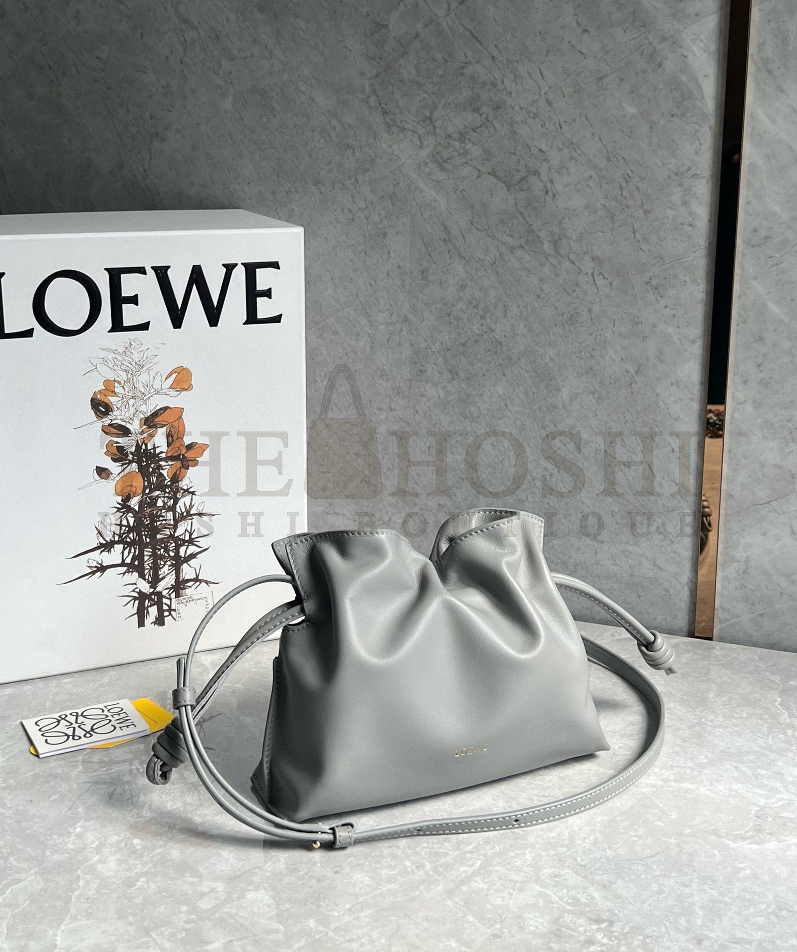 L0ew* Mini Flamenco Clutch Bag in Pearl Grey Nappa Calfskin Master Quality