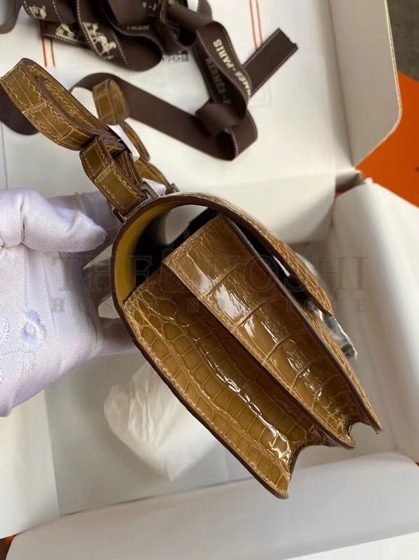 H**me5 Constance 24cm Bag In Light Brown Alligator Crocodile Skin Master Quality