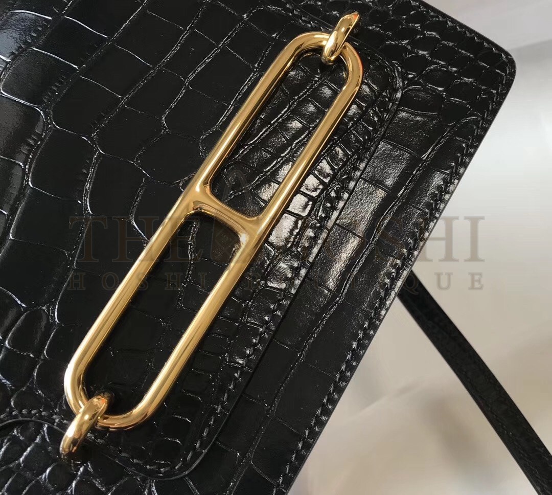 H**me5 Roulis Mini Bag In Black Embossed Crocodile Calfskin Master Quality