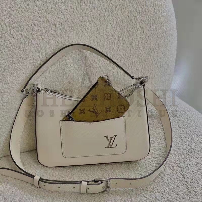 L0vis Vvtt0n LV Women Marelle Handbag Quartz White Epi Grained Cowhide Canvas Master Quality