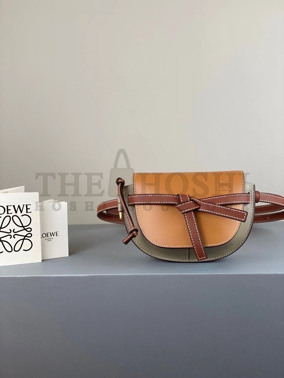 L0ew* Mini Gate Dual Bag In Amber/Grey Calfskin Master Quality