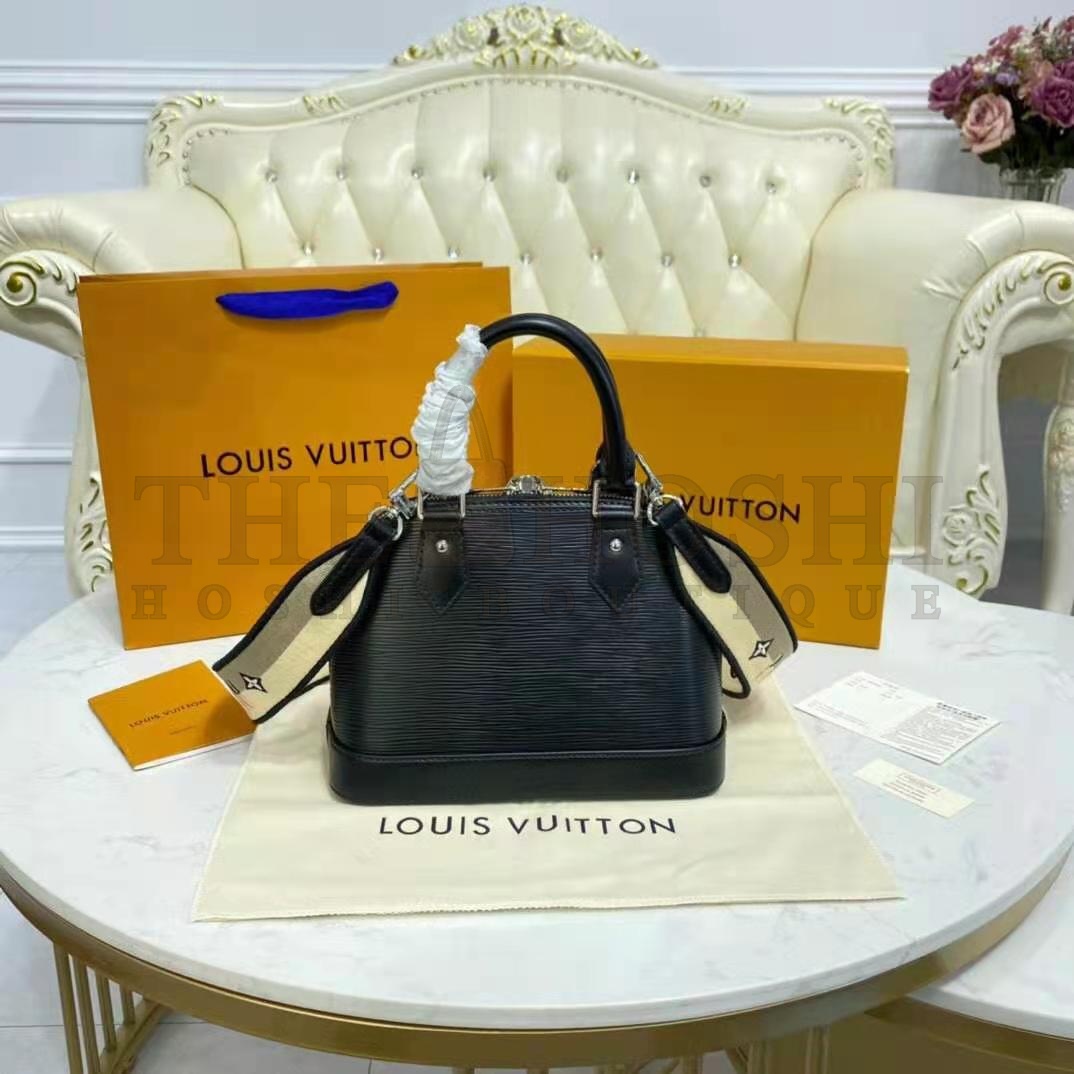 L0vis Vvtt0n LV Women Alma BB Handbag Black Epi Grained Cowhide Leather Master Quality