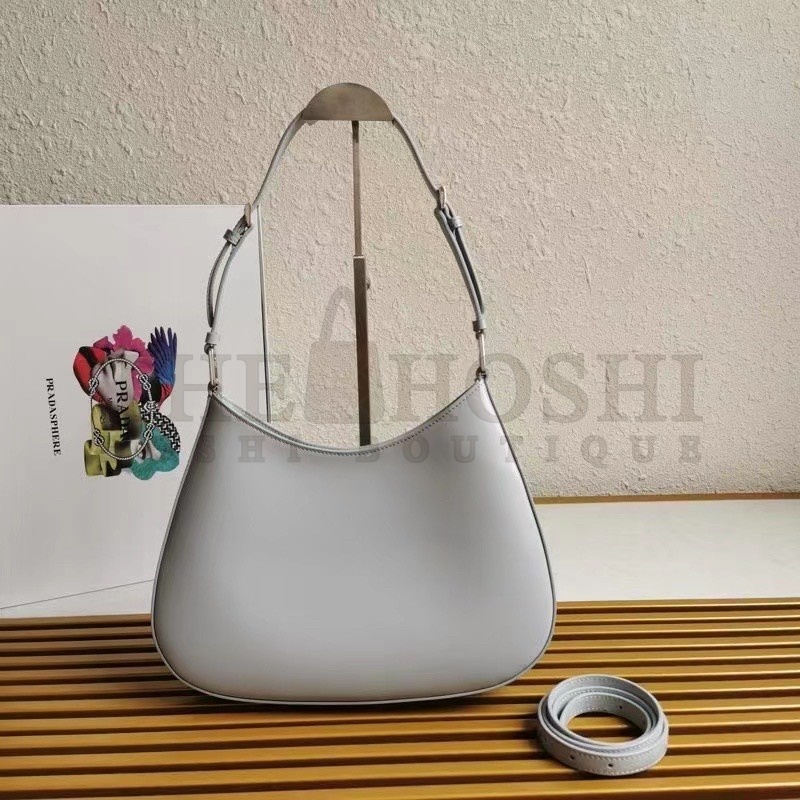 Pra*a Cleo Shoulder Large Bag In Blue Brushed Leather Master Quality