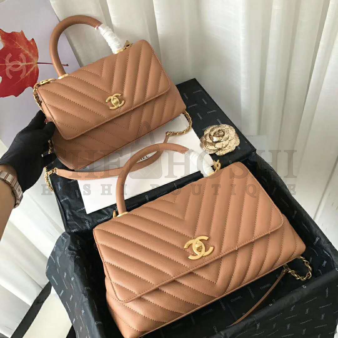 Ch**el Women Small Flap Bag with Top Handle Grained Calfskin-Beige Master Quality