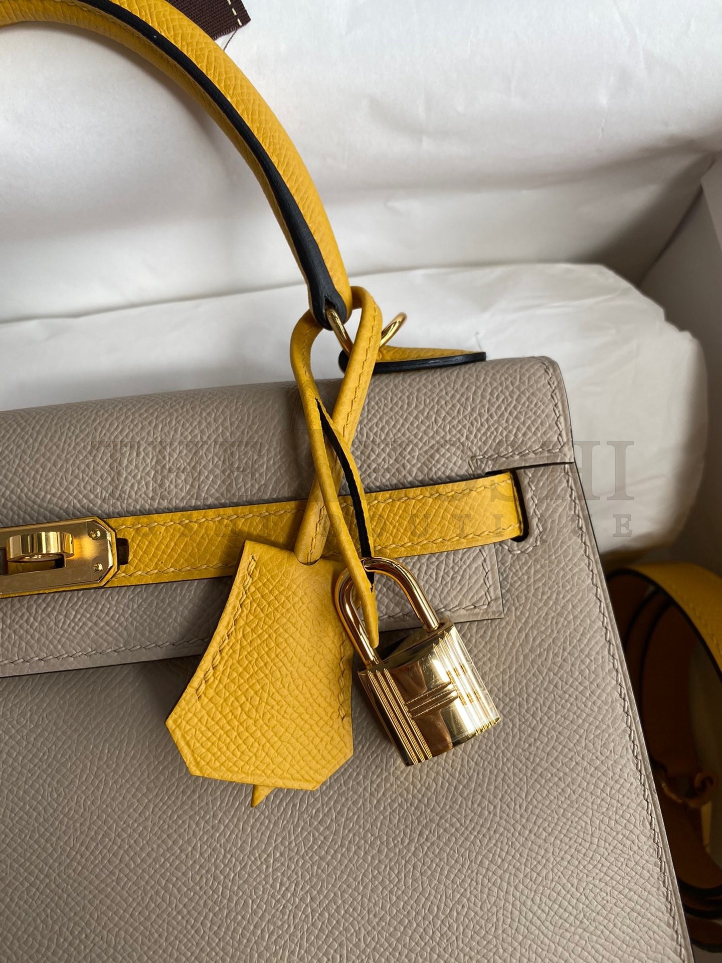 H**me5 Kelly Sellier 25 Bicolor Bag in Trench and Yellow Epsom Calfskin Master Quality