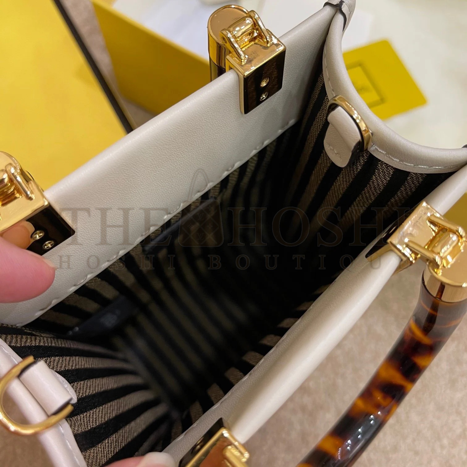 F**di Mini Sunshine Shopper Bag In White Leather Master Quality