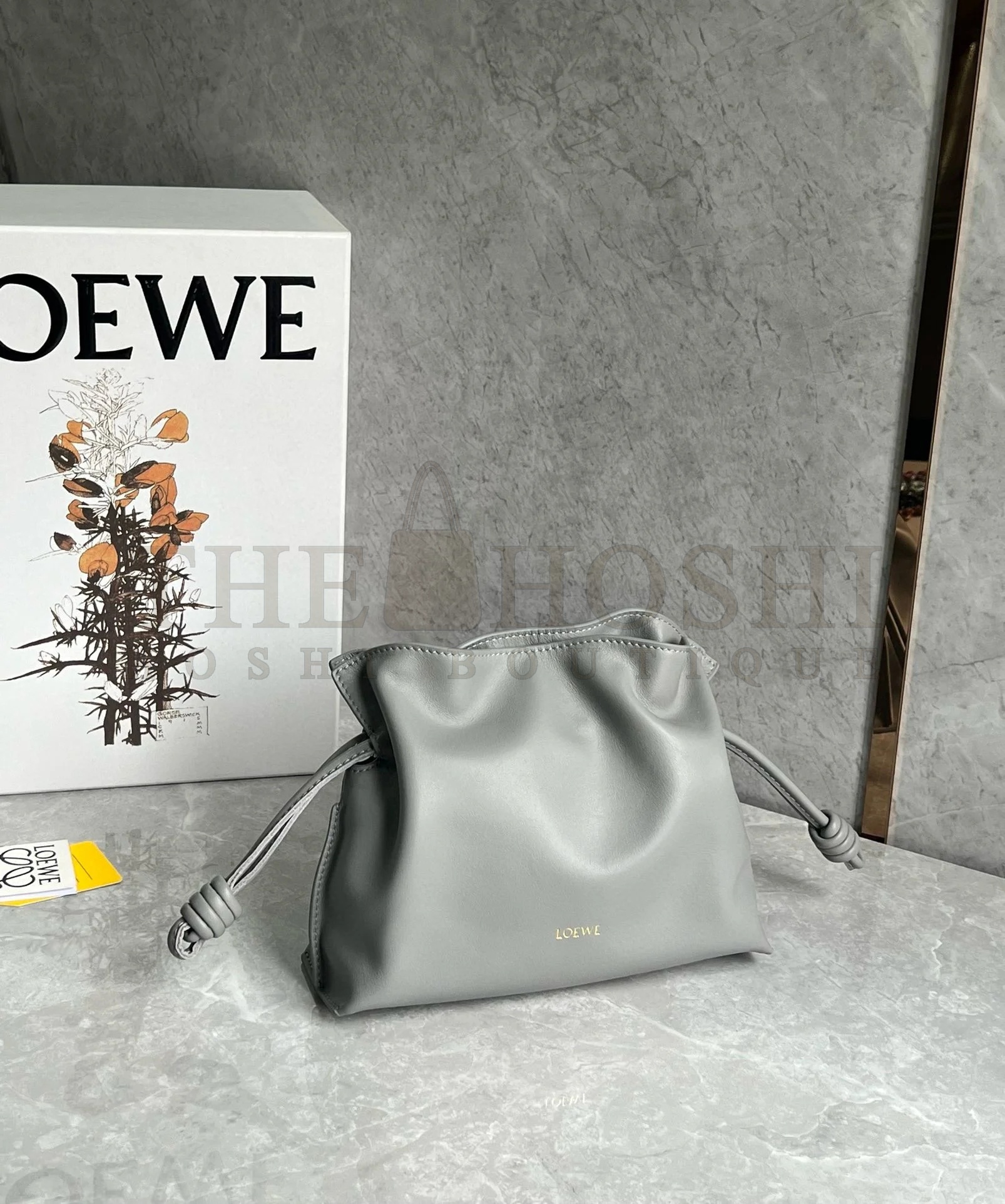 L0ew* Mini Flamenco Clutch Bag in Pearl Grey Nappa Calfskin Master Quality