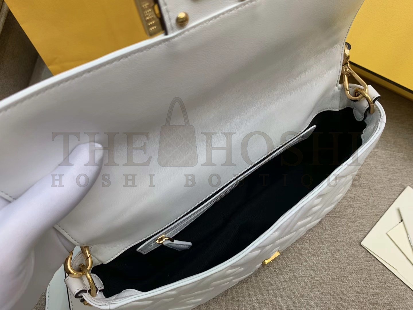 F**di Medium Baguette Bag In White FF Nappa Leather Master Quality