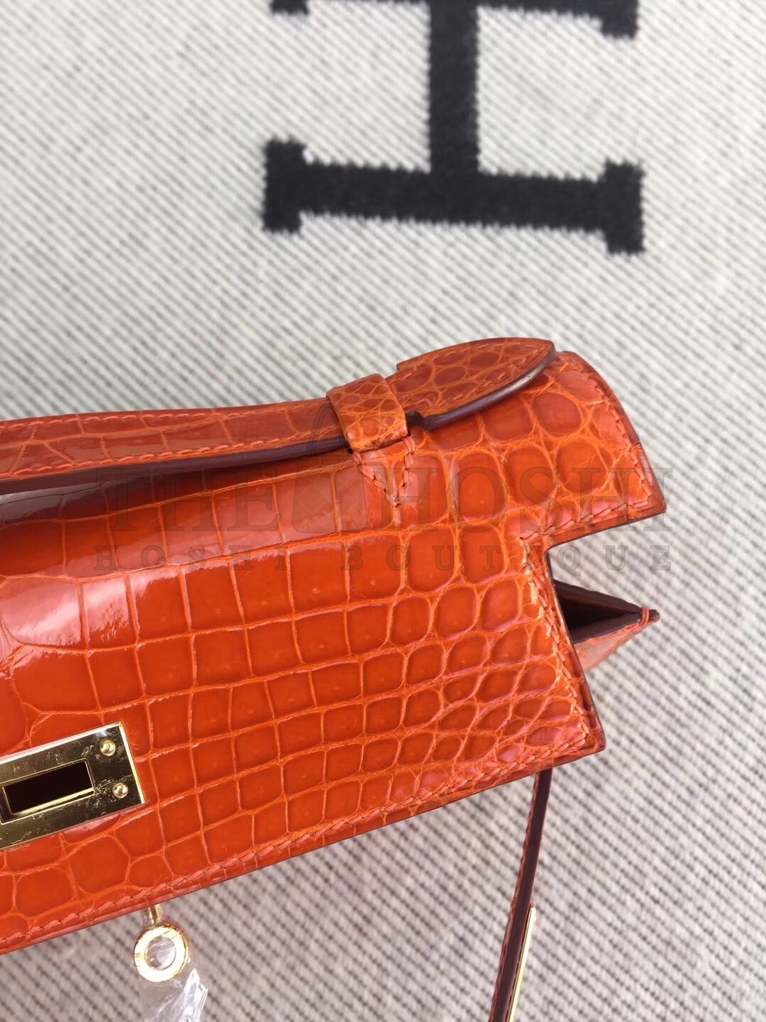H**me5 Orange Kelly Pochette Shiny Niloticus Crocodile Bag Master Quality