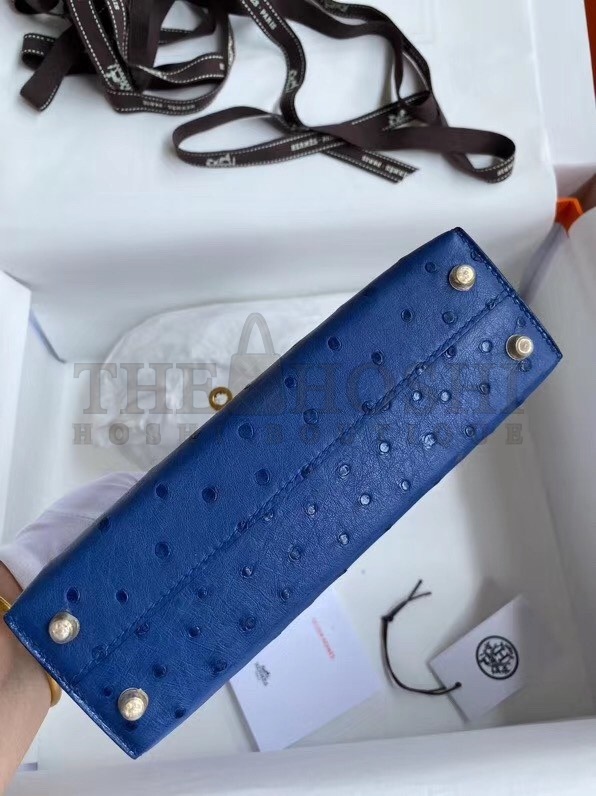 H**me5 Blue Electric Ostrich Kelly Mini II Handmade Bag Master Quality