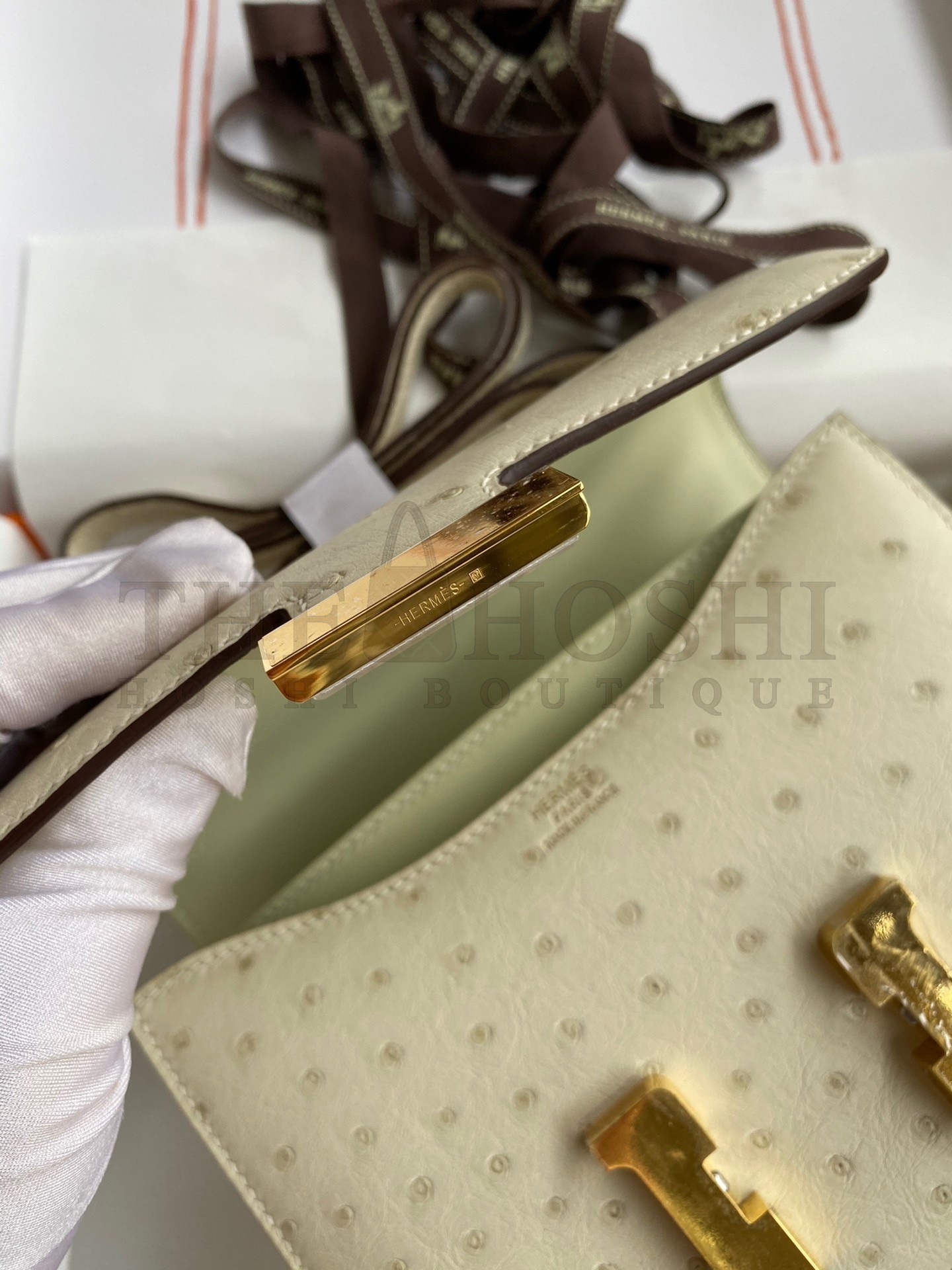 H**me5 Constance 18 Handmade Bag In Parchemin Ostrich Leather Master Quality