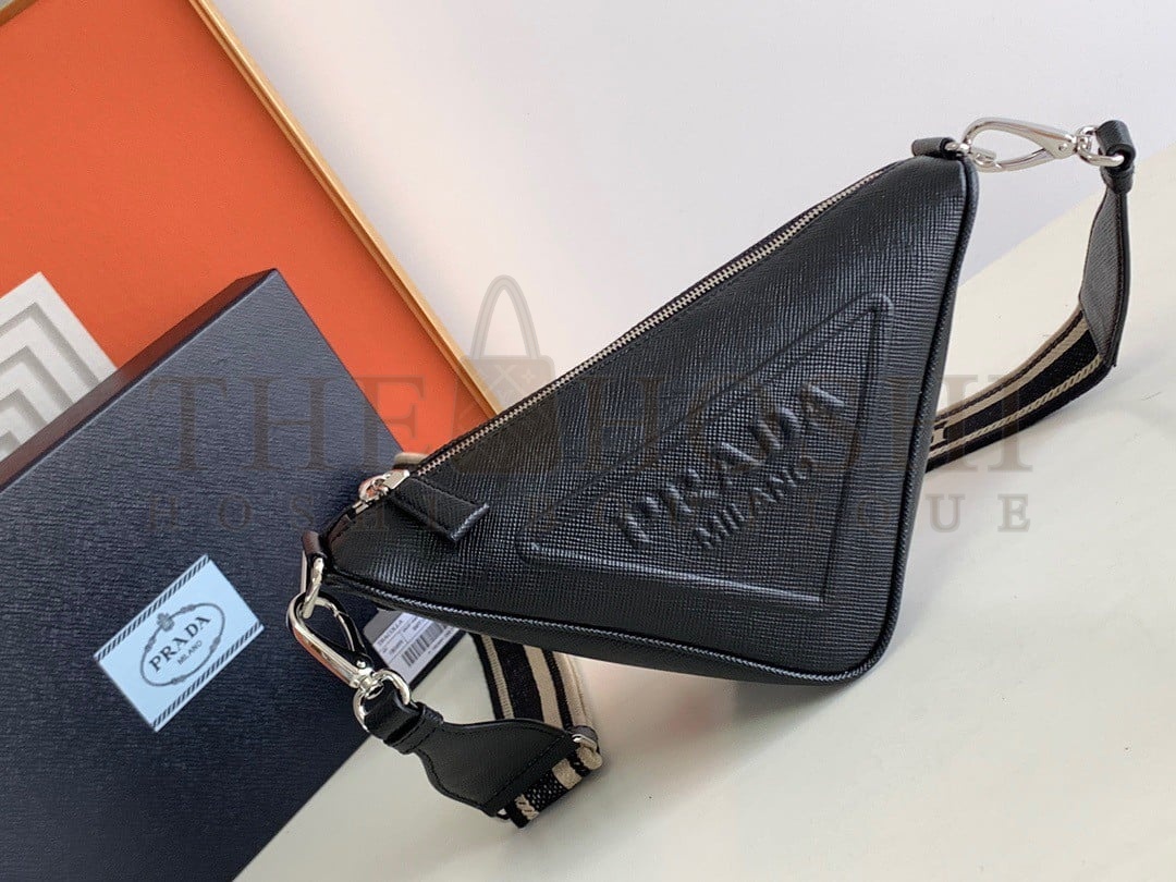 Pra*a Triangle Shoulder Bag In Black Saffiano Leather Master Quality