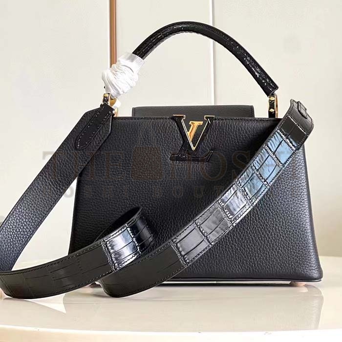 L0vis Vvtt0n LV Women Capucines MM Handbag Black Taurillon Cowhide Leather Master Quality