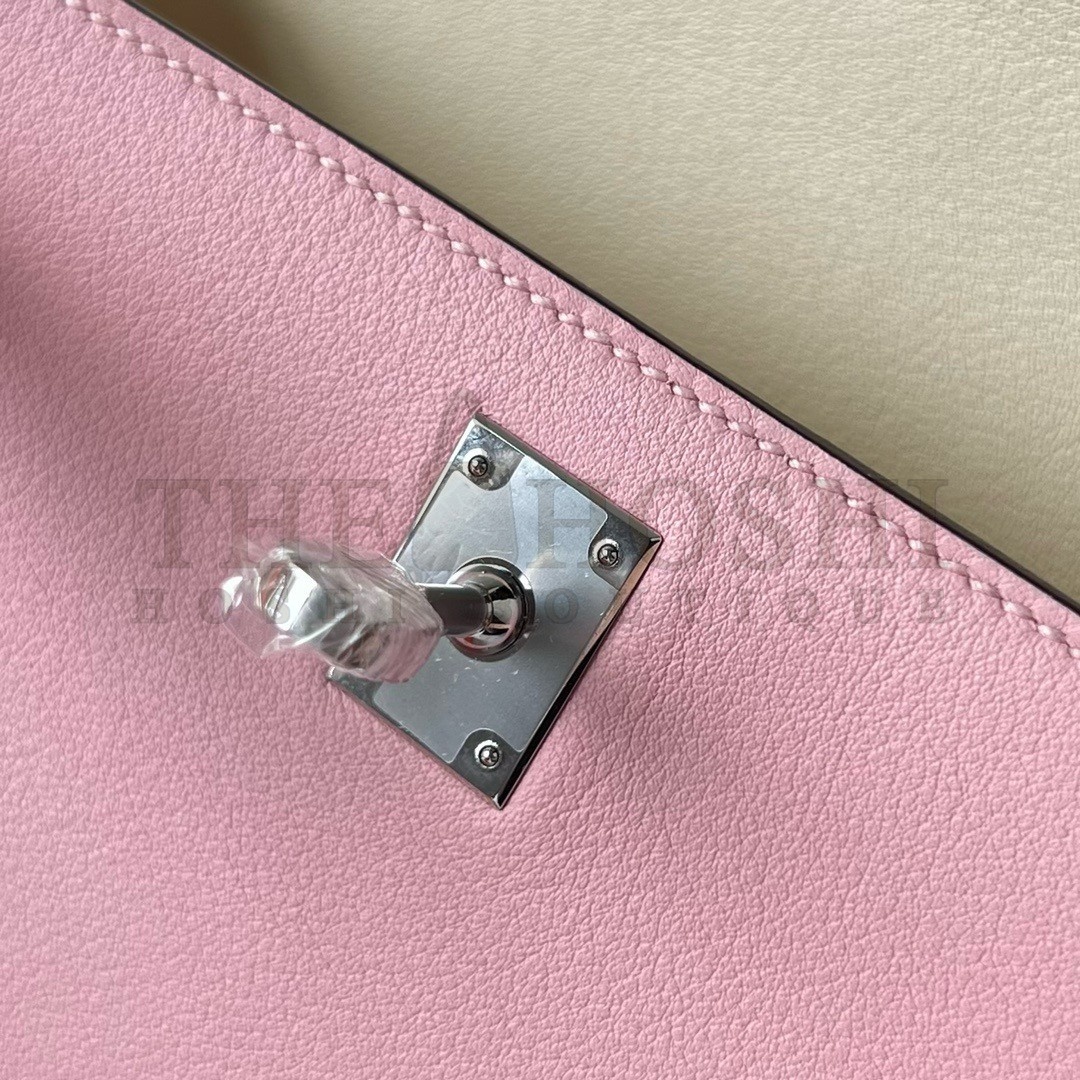 H**me5 HSS Kelly Pochette Bicolor Bag in Pink and Craie Swift Calfskin Master Quality