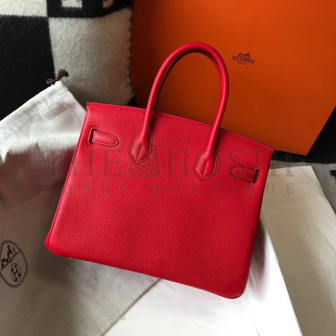 H**me5 Birkin 30 Bag in Red Clemence Leather with GHW Master Quality