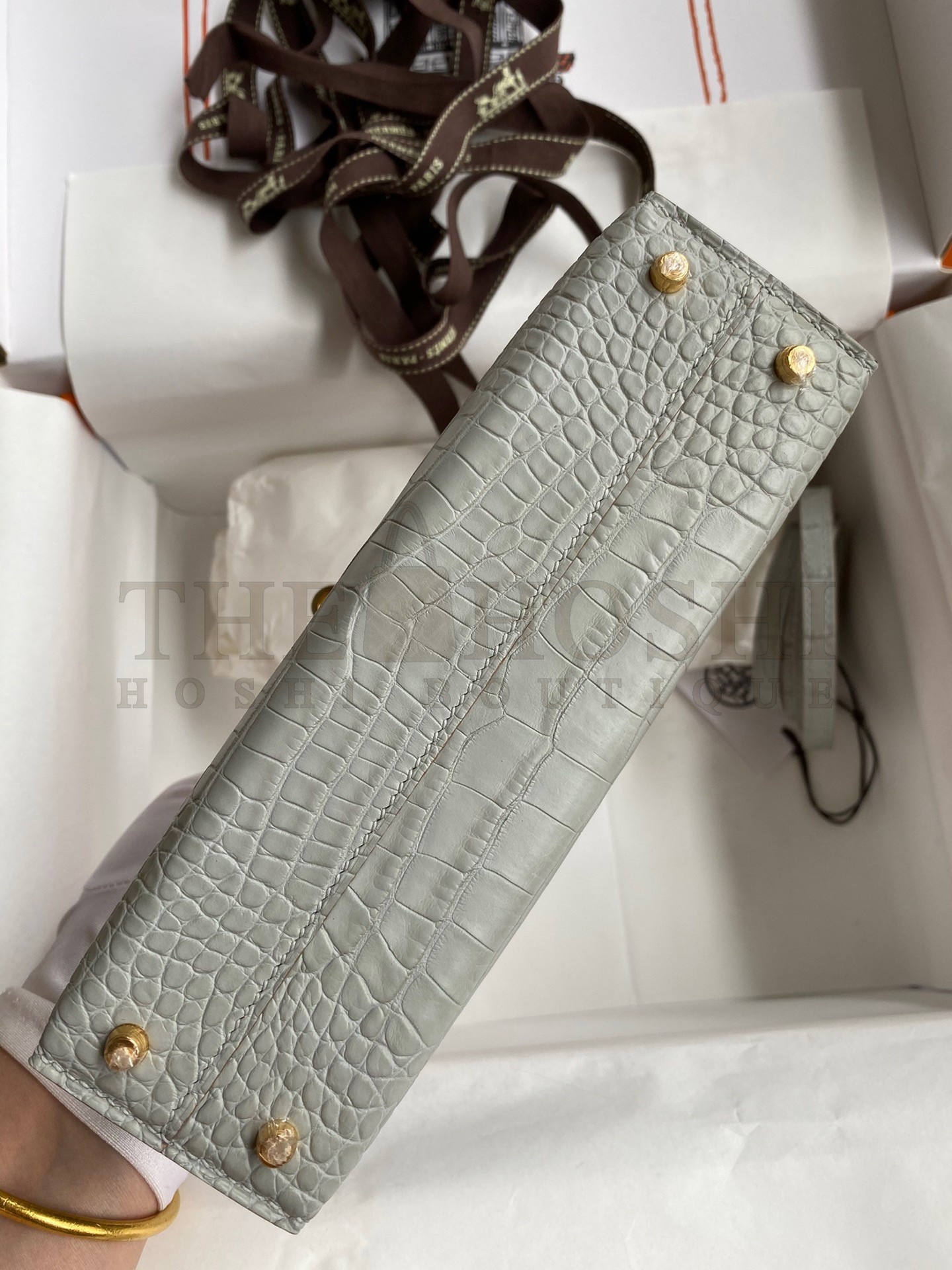 H**me5 Kelly Mini II Sellier Handmade Bag In Pearl Grey Matte Alligator Leather Master Quality