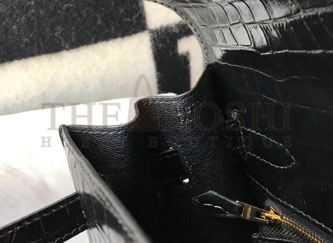 H**me5 Kelly 25cm Bag In Black Embossed Crocodile Master Quality