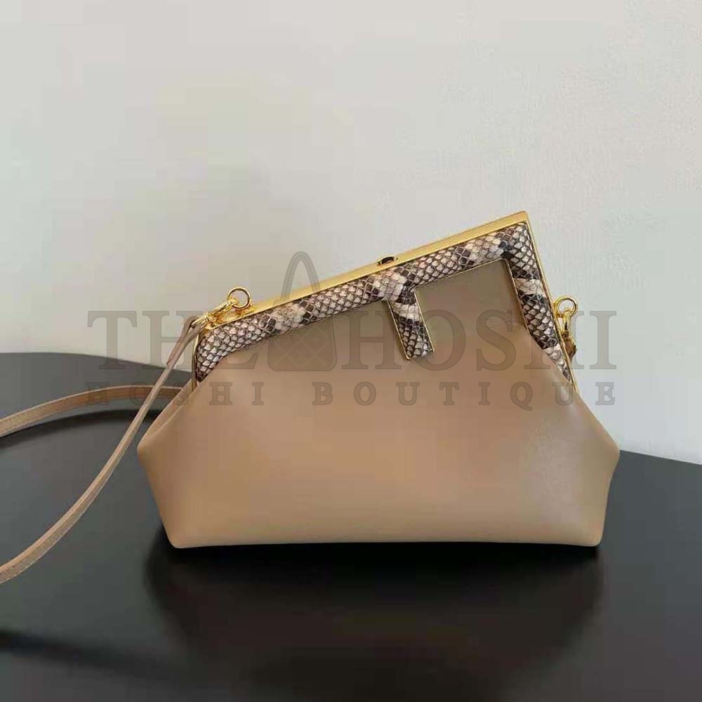 F**di Women First Small Beige Leather Bag with Exotic Details Master Quality