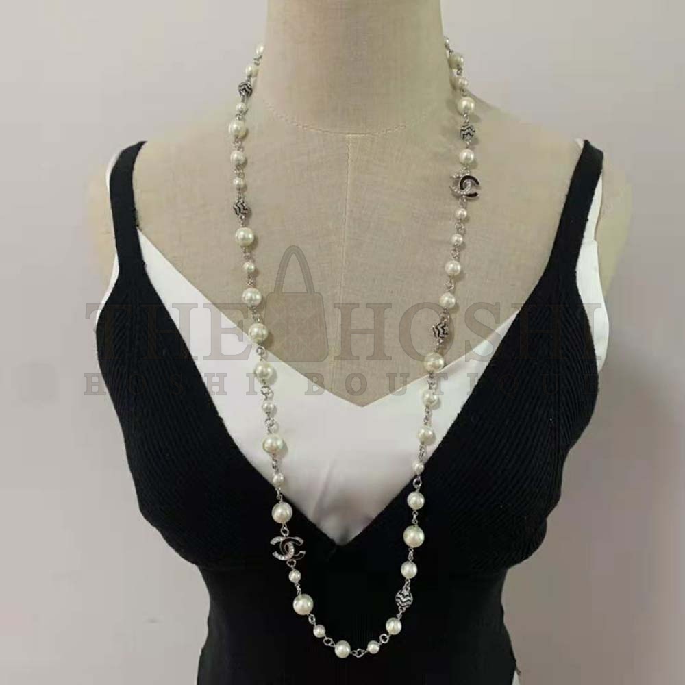 Ch**el Women Long Necklace in Metal Glass Pearls and Strass Master Quality