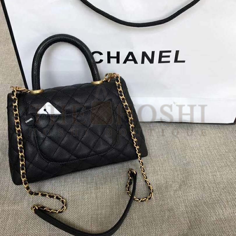 Ch**el Women Small Flap Bag with Top Handle Grained Calfskin-Black Master Quality